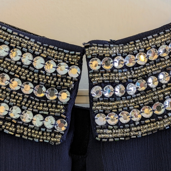 Navy party dress/ tunic with sparkly embellished collar. - Picture 5 of 8